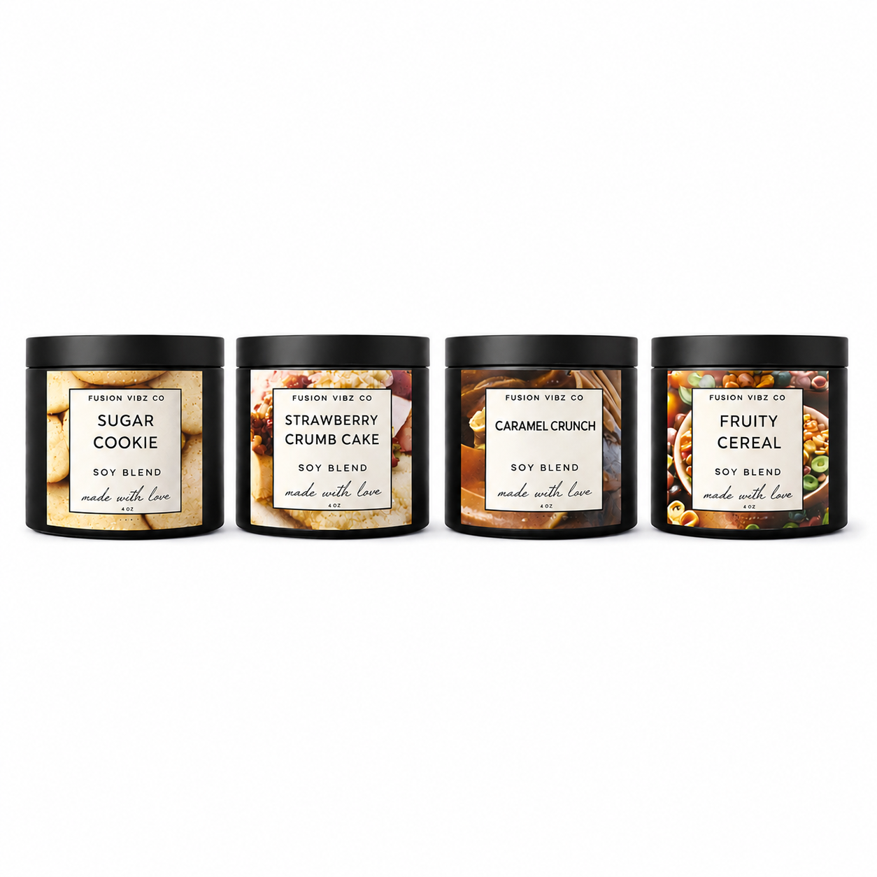 Dessert Collection Wickless Candle Bundle – 4 Sweet Bakery Scented Soy Blend Candles | Sugar Cookie, Strawberry Crumb Cake, Caramel Crunch & Fruity Cereal | Flame-Free Home Fragrance Gift Set