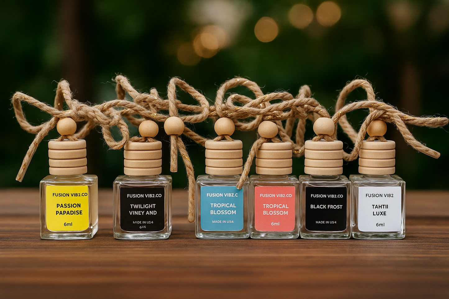 Fusion Vibz Co Hanging Car Diffuser  Long-Lasting Scent  Refillable Aroma Bottle with Wood Cap
