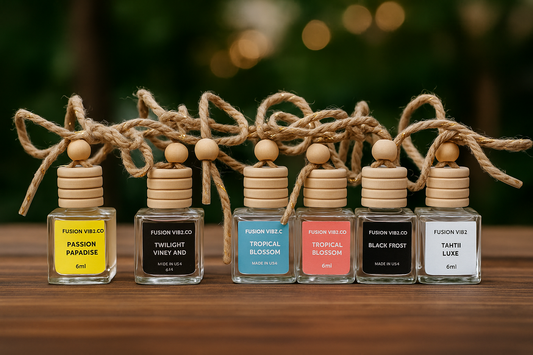 Fusion Vibz Co Hanging Car Diffuser  Long-Lasting Scent  Refillable Aroma Bottle with Wood Cap